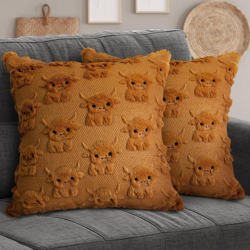 Highland Cow Pillow Farmhouse Pillow Covers 18X18 Cow Faux Fur Couch Pillows for Living Room Home Decor Farmhouse Decor Gifts Cow