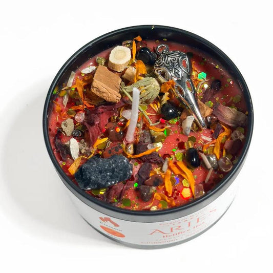 3Oz Zodiac Spell Candles with Herbs and Crystals Astrology Candle