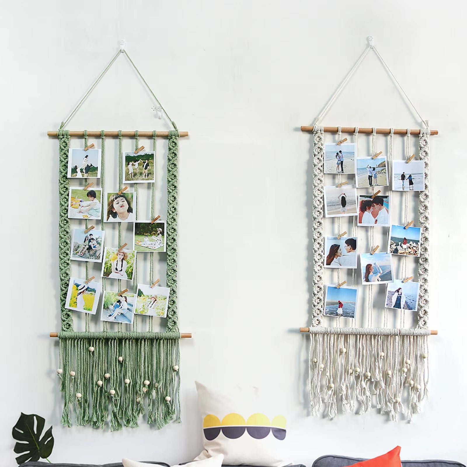Picture Frames Decoration Hanging Photo Display Boho Macrame Wall Decor Picture Organizer for Teen Girls Cafe Bedroom Women