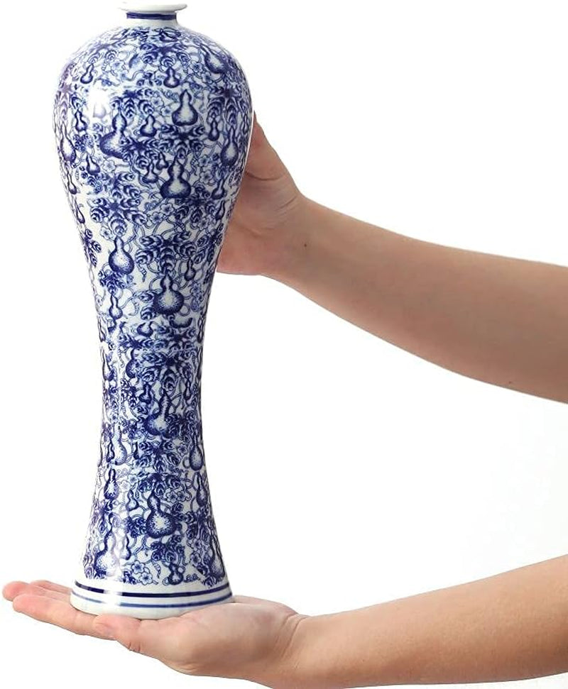 13" China Ceramic Vase Blue and White Porcelain Chinese Handmade Decorative Flower Vase for Living Room, Home Decor, Office, Table Centerpiece