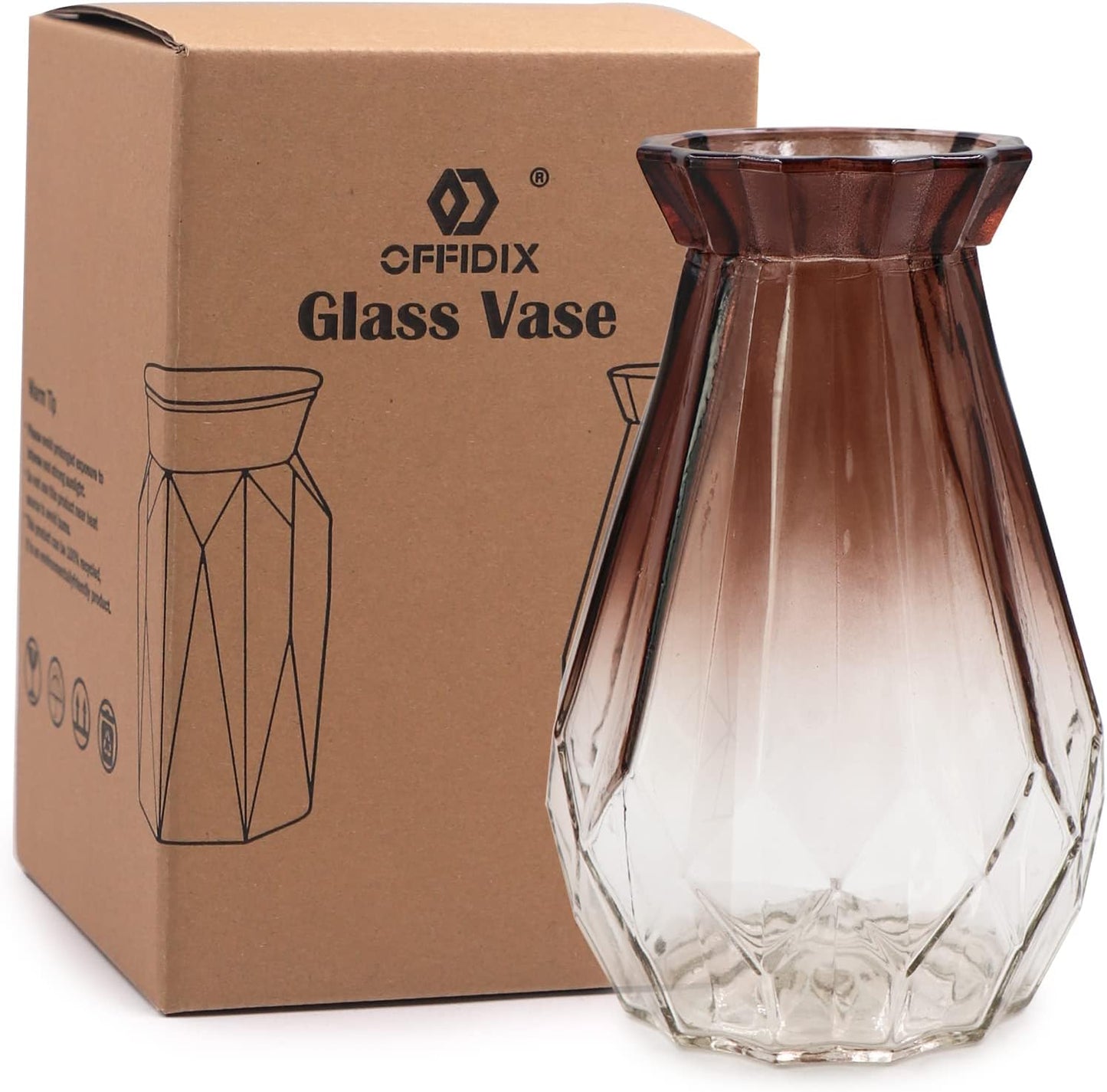 Glass Vase Gradient Multicolor with Geometric Faceted Design Art Decorative Flower Vase for Wedding, Dinning, Bookshelf, Home Decoration or Gift