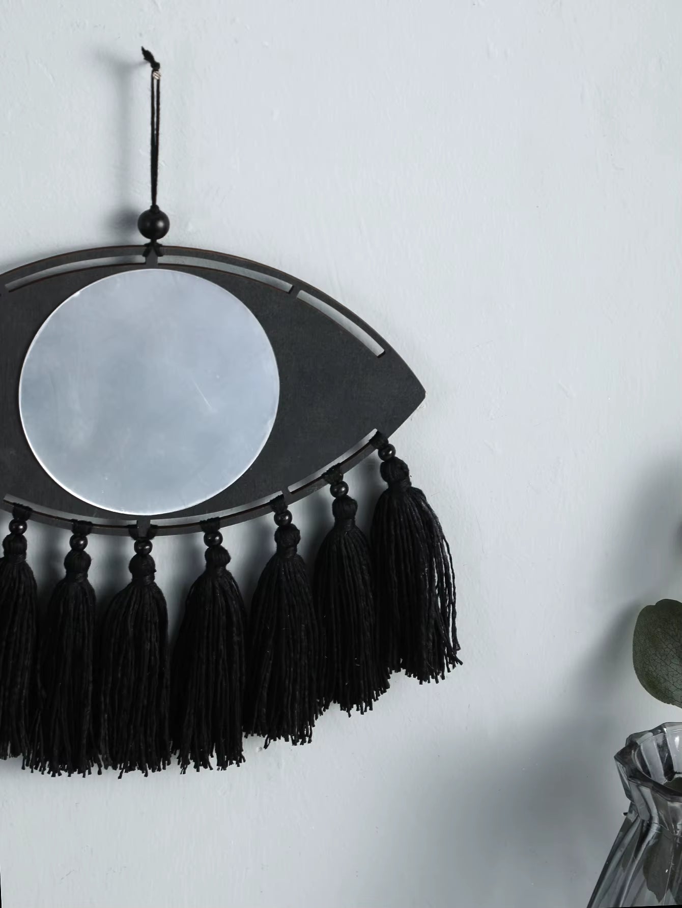Macrame Mirror Black Evil Eye Decorative Mirrors Handmade Boho Home Decoration Tassels Aesthetic Room Decor Home Ornament Gift