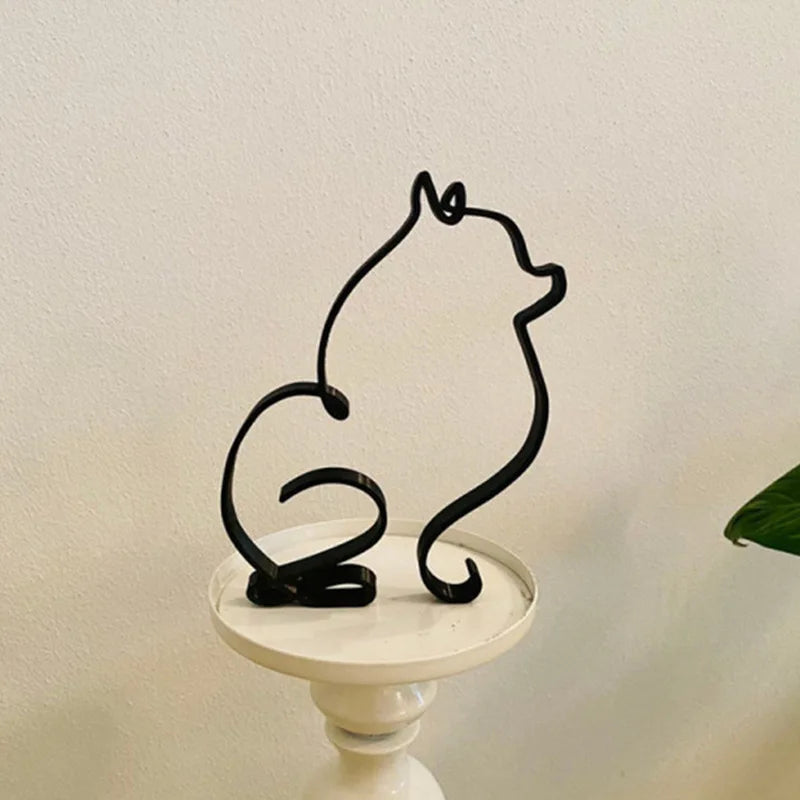 ROTORS Dog Minimalist Art Sculpture, Metal Abstract Dog Line Geometric Drawing Art Statue, Creative Puppy Line Drawing Ornaments