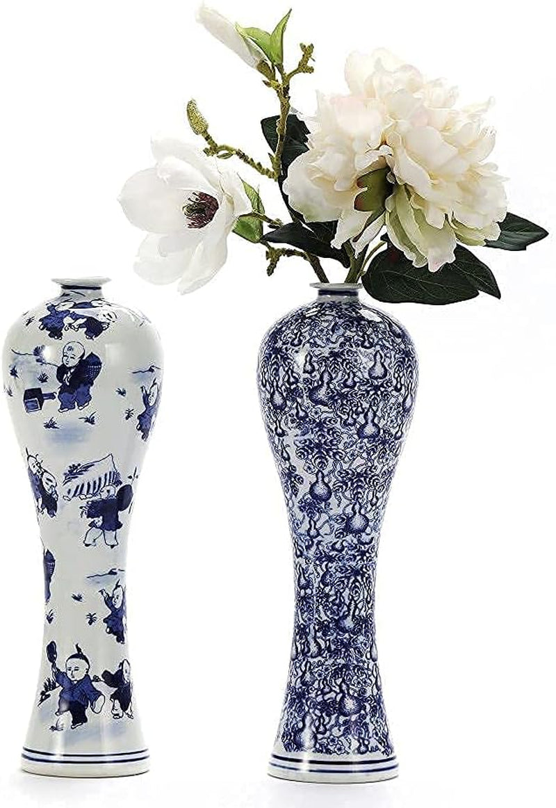 13" China Ceramic Vase Blue and White Porcelain Chinese Handmade Decorative Flower Vase for Living Room, Home Decor, Office, Table Centerpiece