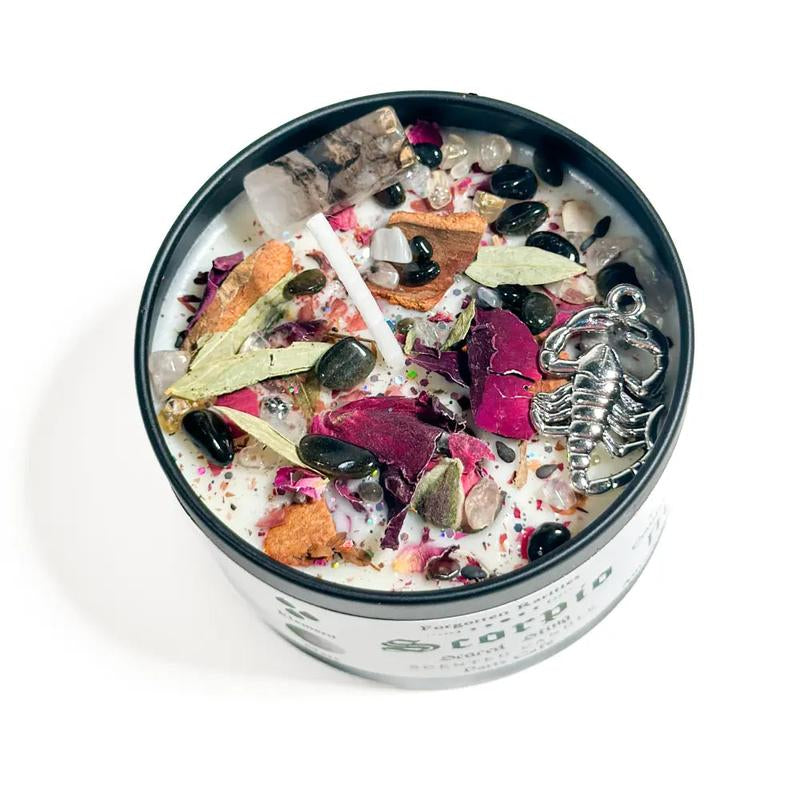 3Oz Zodiac Spell Candles with Herbs and Crystals Astrology Candle