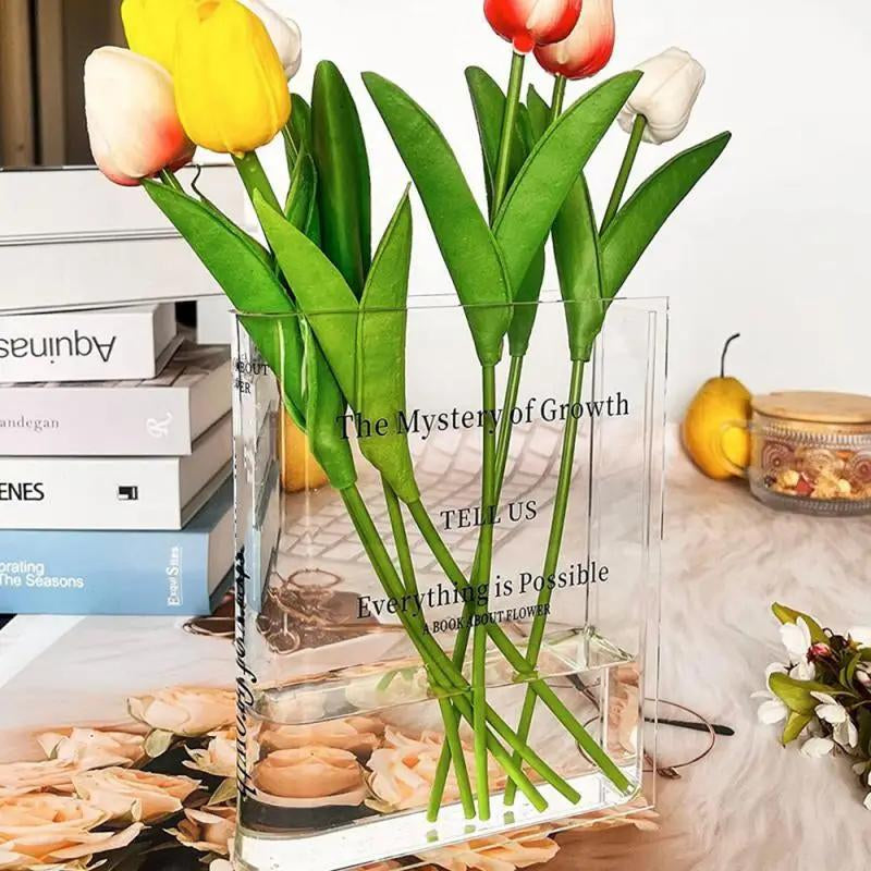 Acrylic Book Shaped Vase Modern Home Decorative Accent