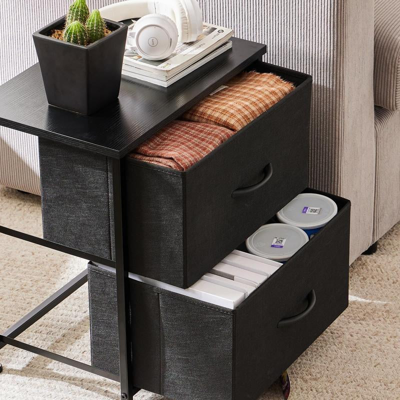 Nightstand with 2 Fabric Drawers, Small Dresser, Side Table, End Table, Bedside Table, Night Stands, Bedroom Furniture