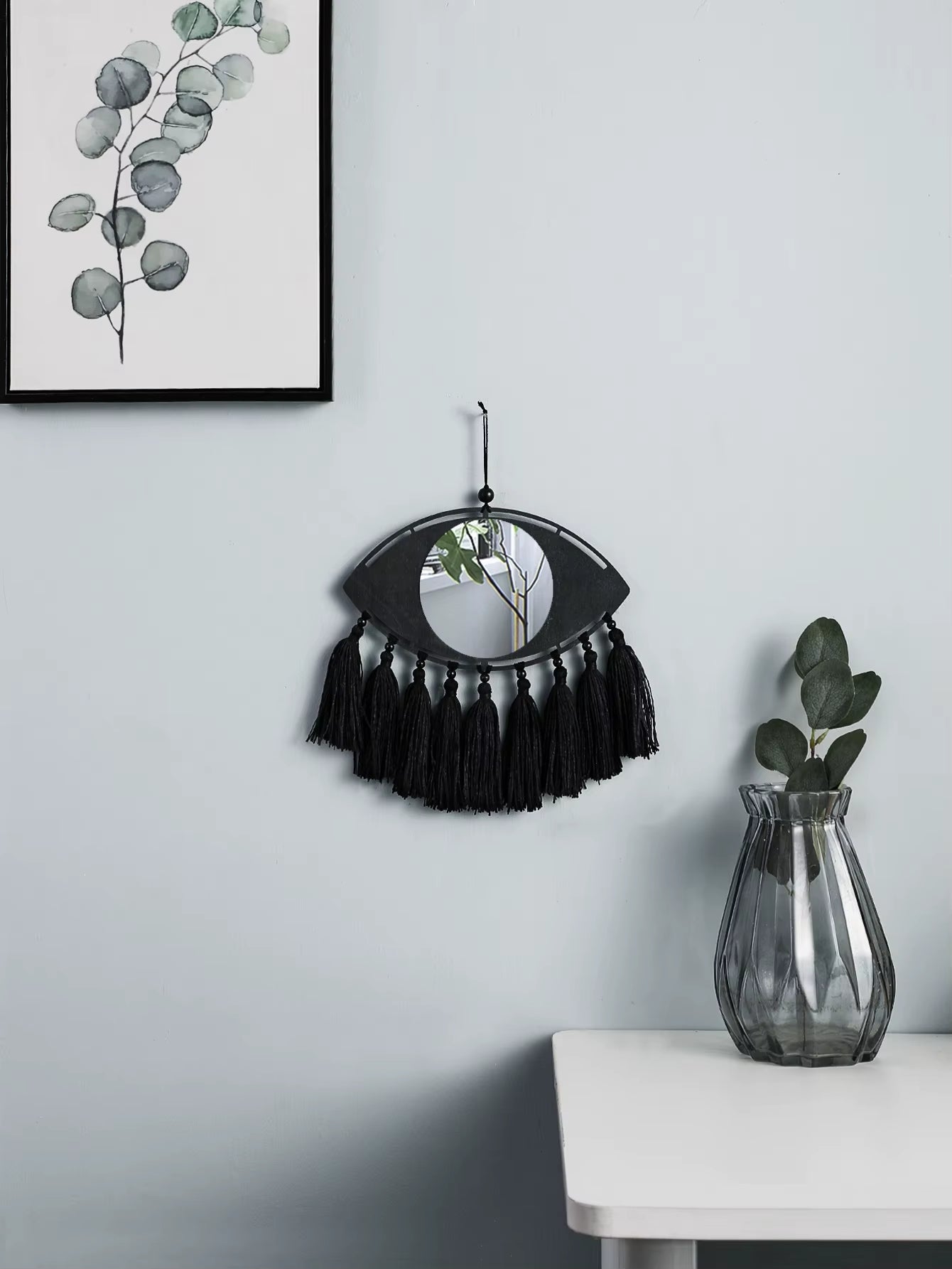 Macrame Mirror Black Evil Eye Decorative Mirrors Handmade Boho Home Decoration Tassels Aesthetic Room Decor Home Ornament Gift