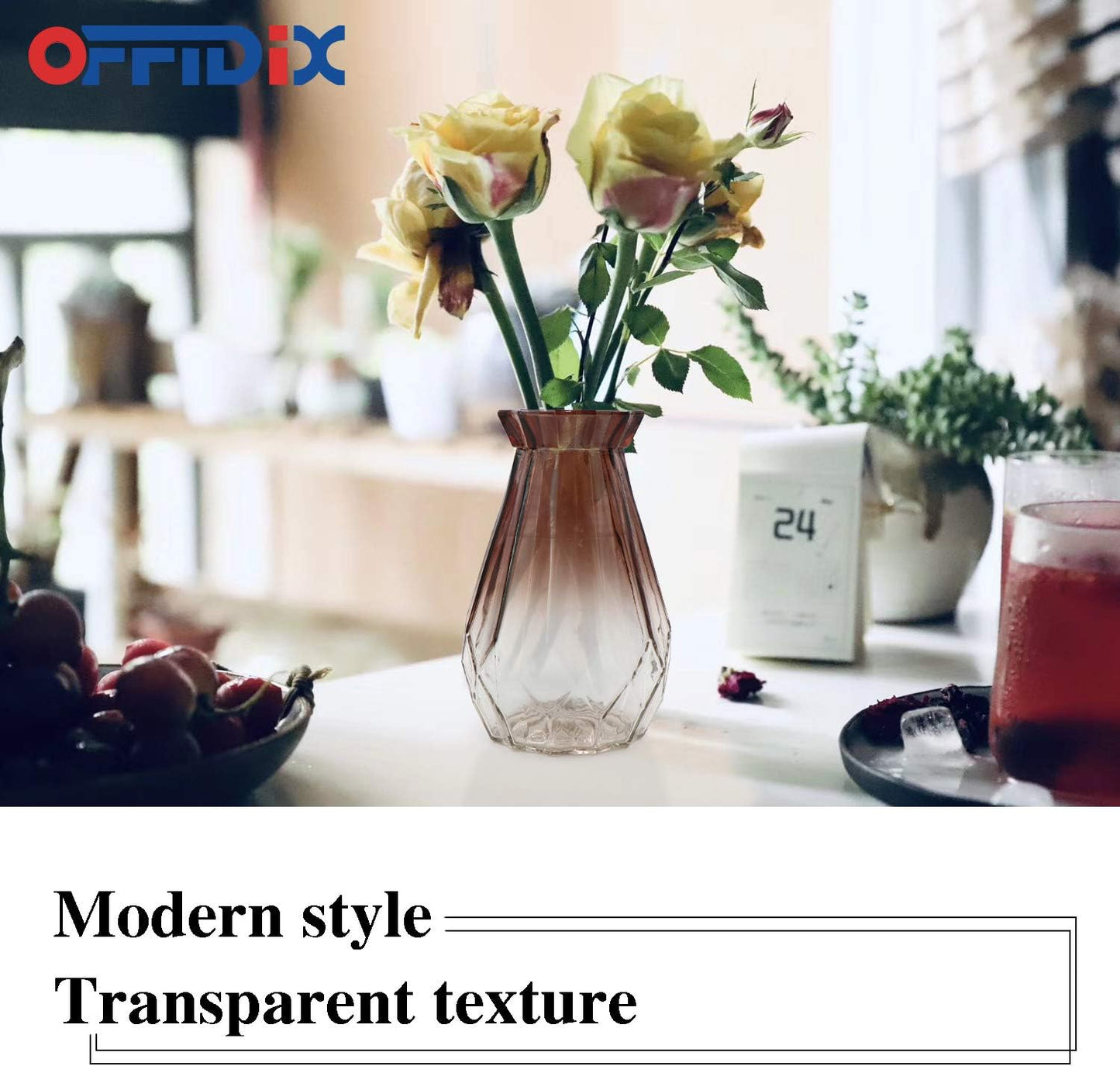 Glass Vase Gradient Multicolor with Geometric Faceted Design Art Decorative Flower Vase for Wedding, Dinning, Bookshelf, Home Decoration or Gift