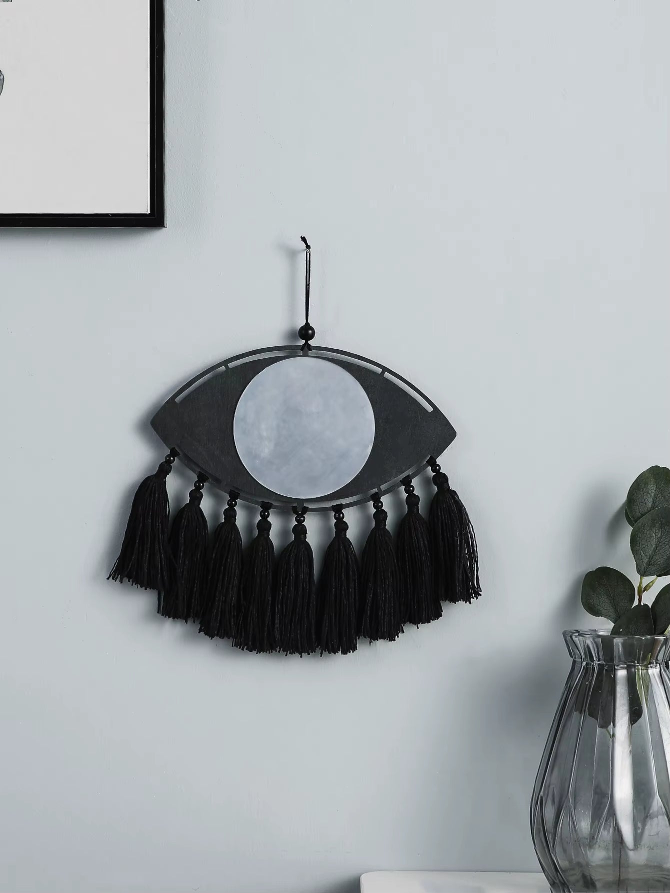 Macrame Mirror Black Evil Eye Decorative Mirrors Handmade Boho Home Decoration Tassels Aesthetic Room Decor Home Ornament Gift