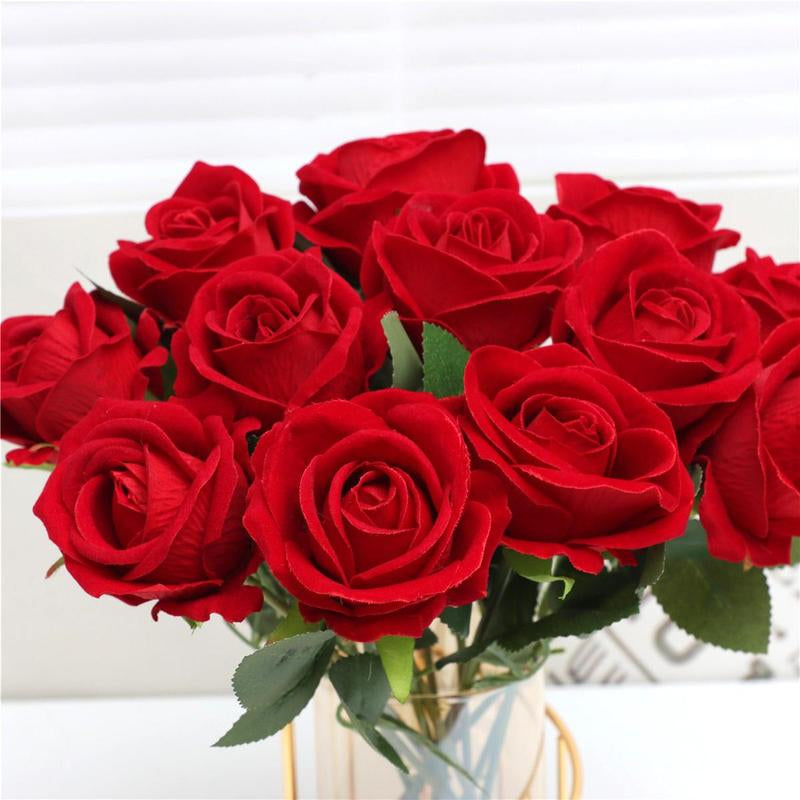 Artificial Rose Flowers - 12-Piece DIY Spring Decorative Bouquet for Wedding Centerpieces and Home Decor