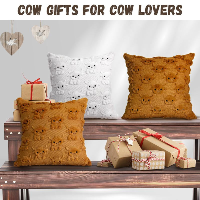Highland Cow Pillow Farmhouse Pillow Covers 18X18 Cow Faux Fur Couch Pillows for Living Room Home Decor Farmhouse Decor Gifts Cow