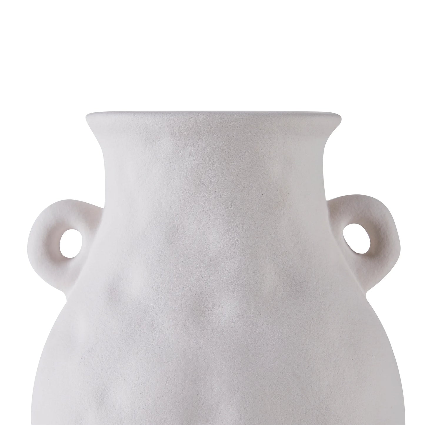 9" White Textured Ceramic Vase with Handles