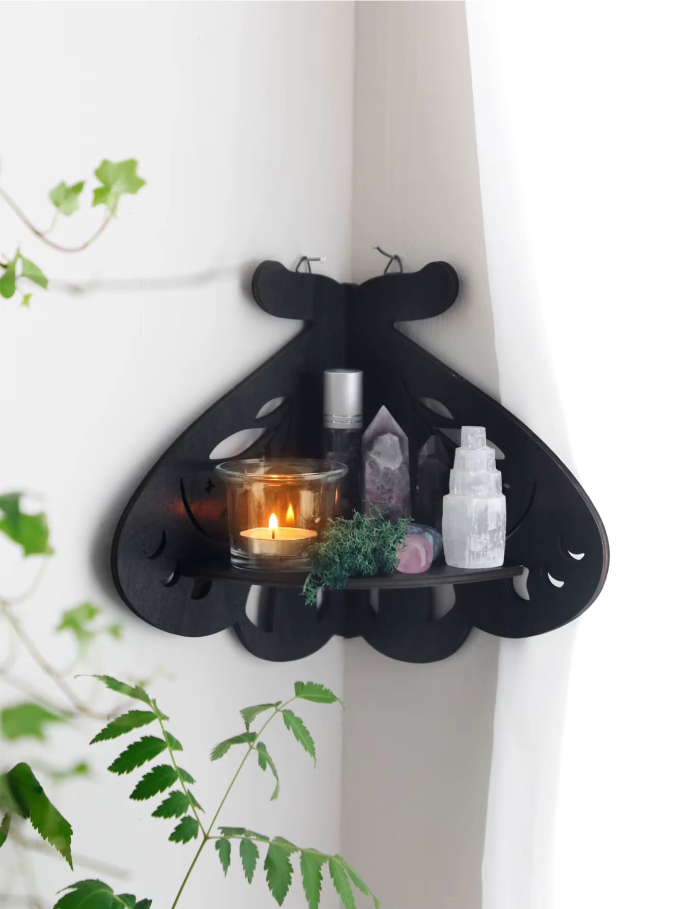 Crystal Wall Shelf Wooden Butterfly Lotus Moth Crystal Stone Stand Hanging Wall Display Shelf Boho Home Decoration Room Decor
