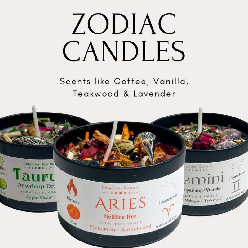 3Oz Zodiac Spell Candles with Herbs and Crystals Astrology Candle