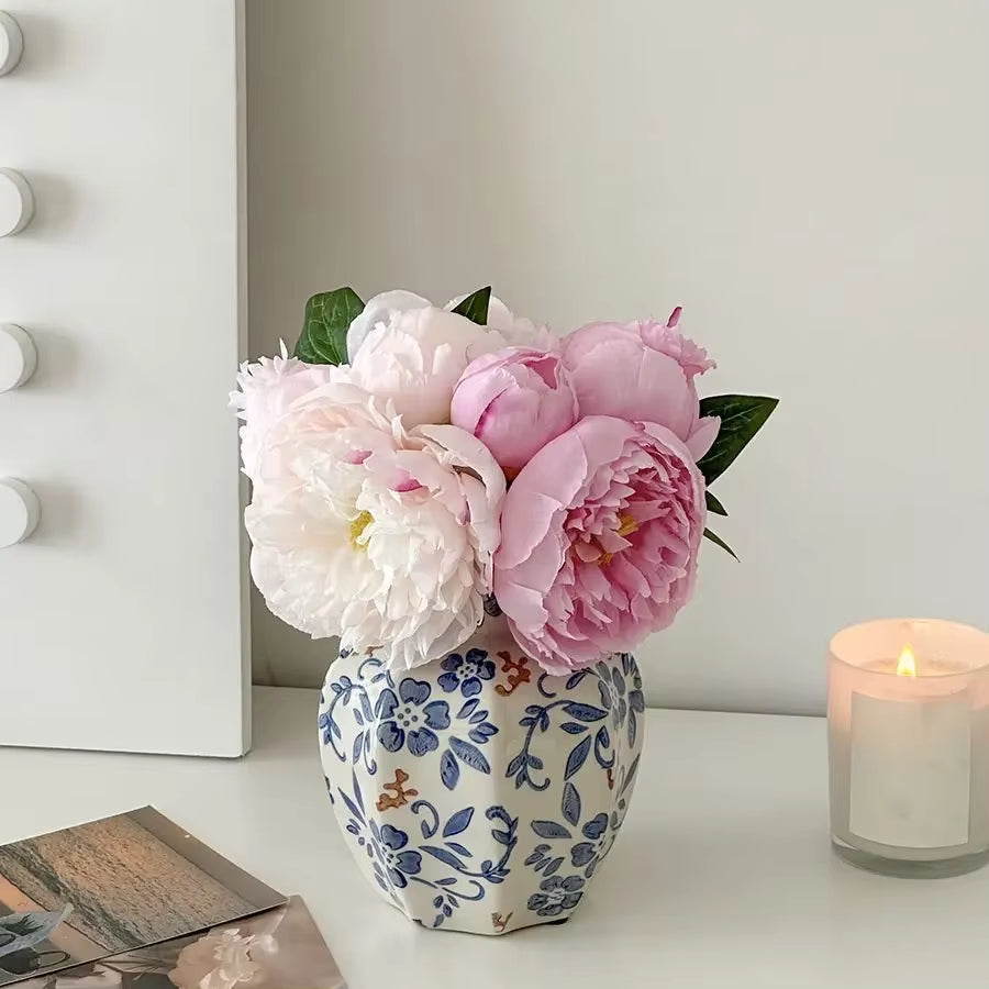 Vintage Ceramic Vase Blue and White Procelain Flower Pot Hand-Painted Vase for Flowers Home Decor Balcony Living Room Decoration