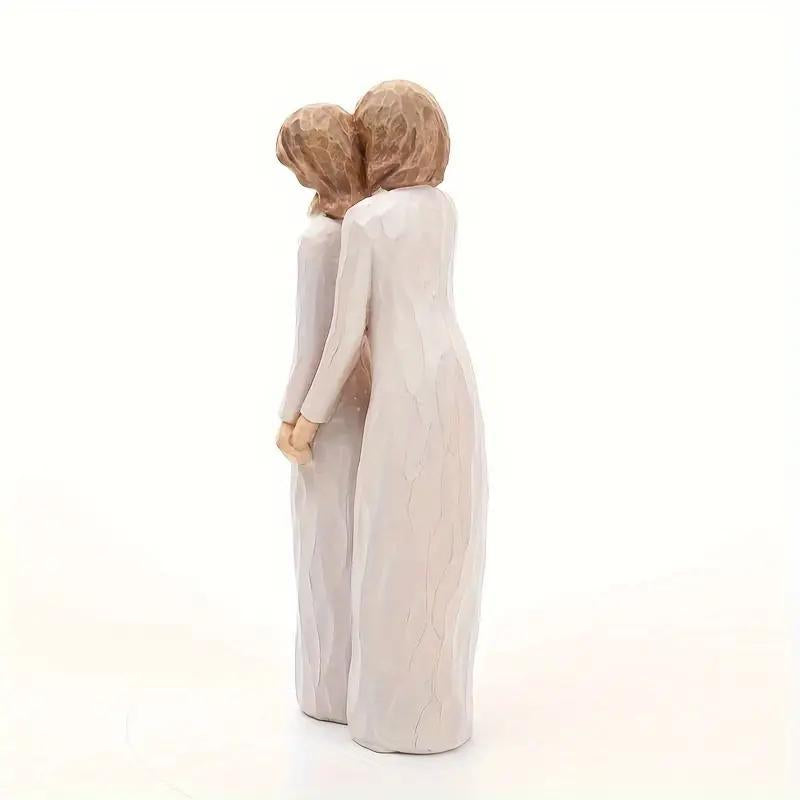 Mother and Daughter Hugging Resin Sculpture – Family Love Figurine