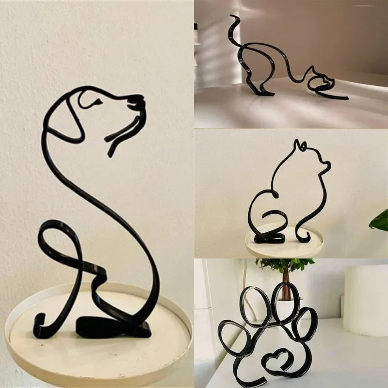 ROTORS Dog Minimalist Art Sculpture, Metal Abstract Dog Line Geometric Drawing Art Statue, Creative Puppy Line Drawing Ornaments