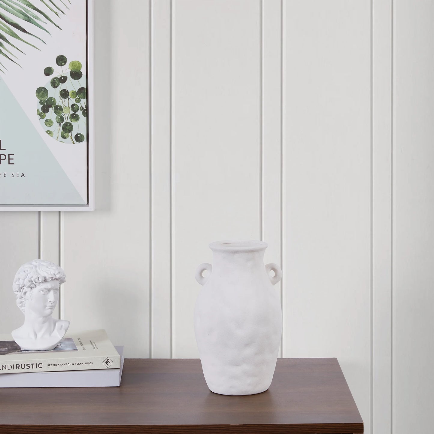 9" White Textured Ceramic Vase with Handles