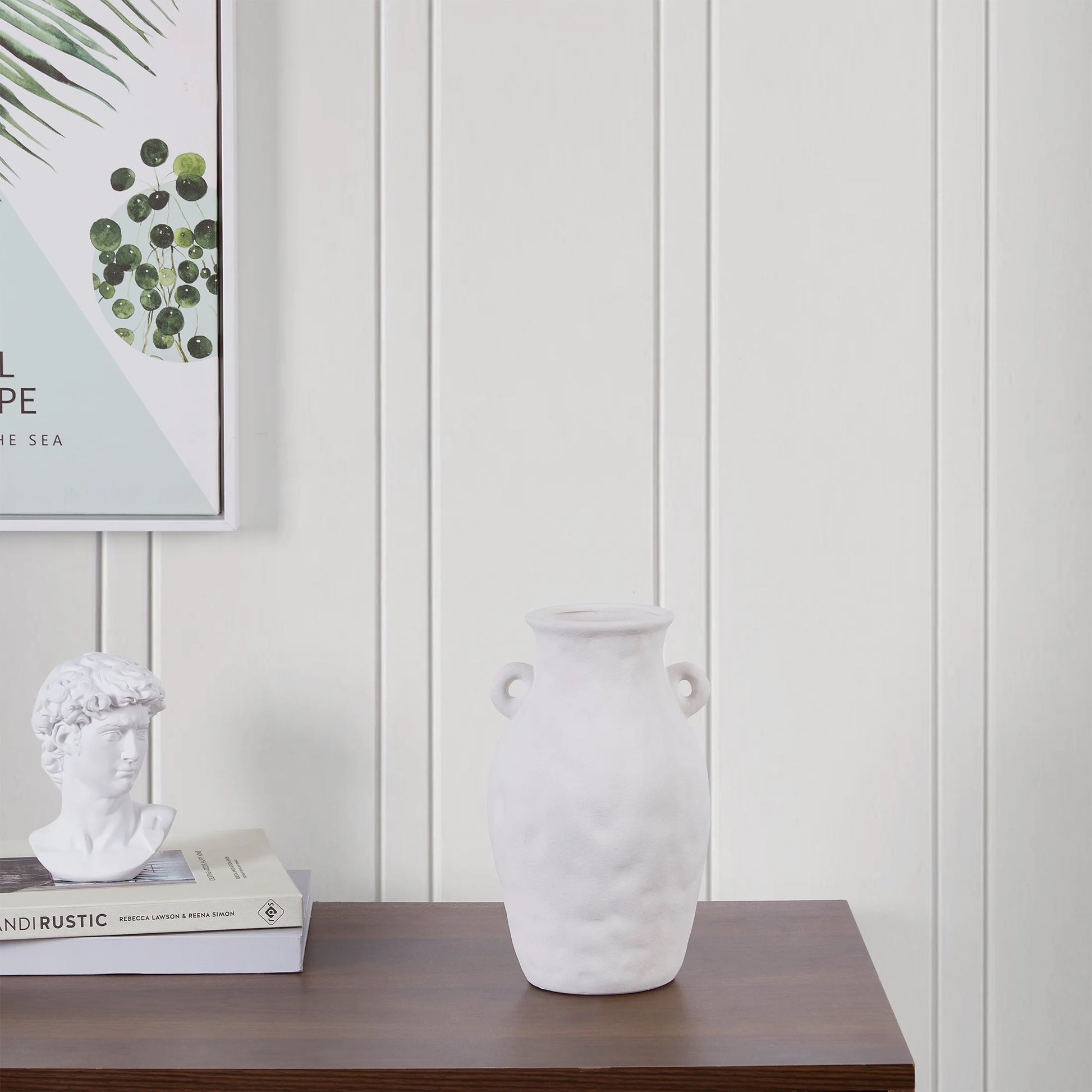 9" White Textured Ceramic Vase with Handles