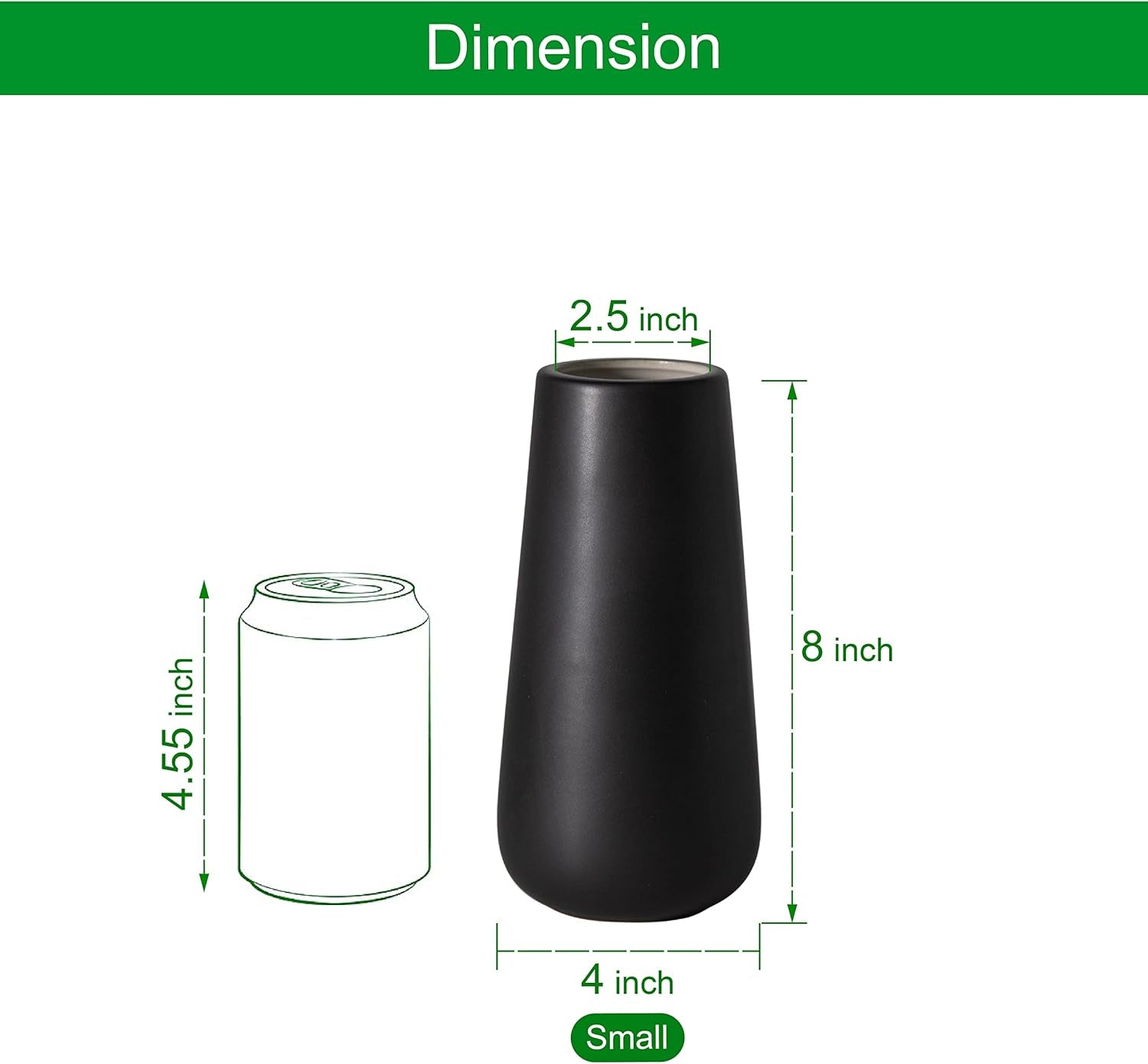 8 Inch Ceramic Flower Vase Matte Finishing, Minimalist Design for Home Décor, Bedroom, Living Room, Centerpieces, Office, Ebony Black, VS-XH-E-1