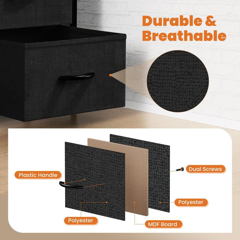 Nightstand with 2 Fabric Drawers, Small Dresser, Side Table, End Table, Bedside Table, Night Stands, Bedroom Furniture