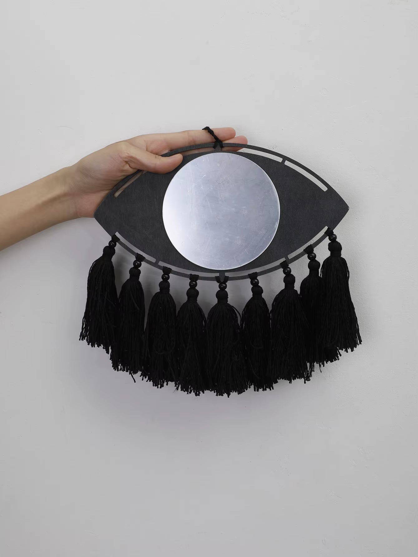 Macrame Mirror Black Evil Eye Decorative Mirrors Handmade Boho Home Decoration Tassels Aesthetic Room Decor Home Ornament Gift