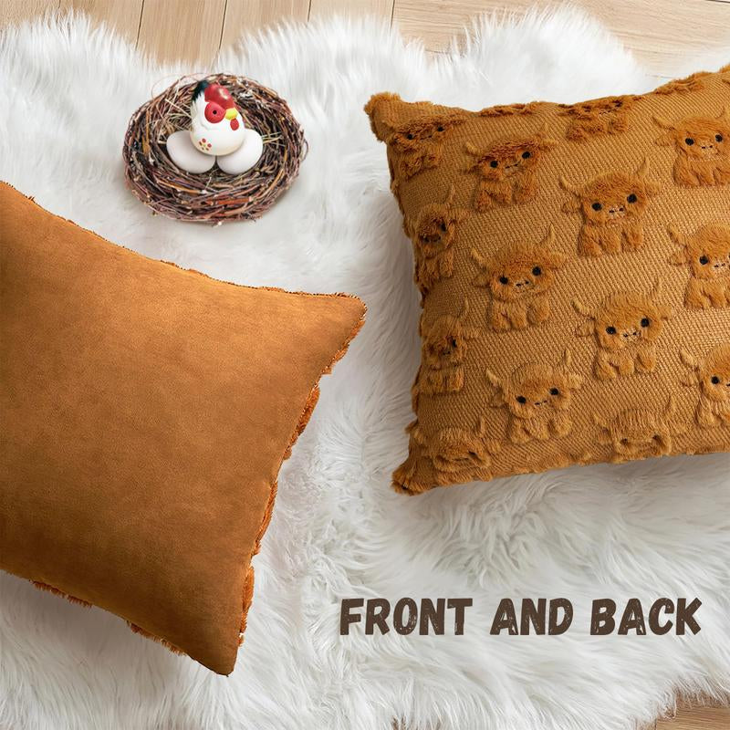 Highland Cow Pillow Farmhouse Pillow Covers 18X18 Cow Faux Fur Couch Pillows for Living Room Home Decor Farmhouse Decor Gifts Cow
