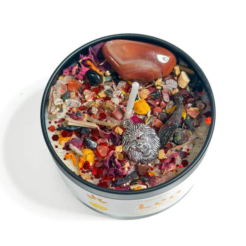 3Oz Zodiac Spell Candles with Herbs and Crystals Astrology Candle