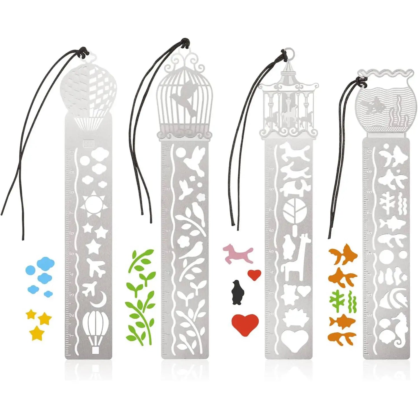 4Pcs Metal Bookmark Drawing Templates Stainless Steel Rulers