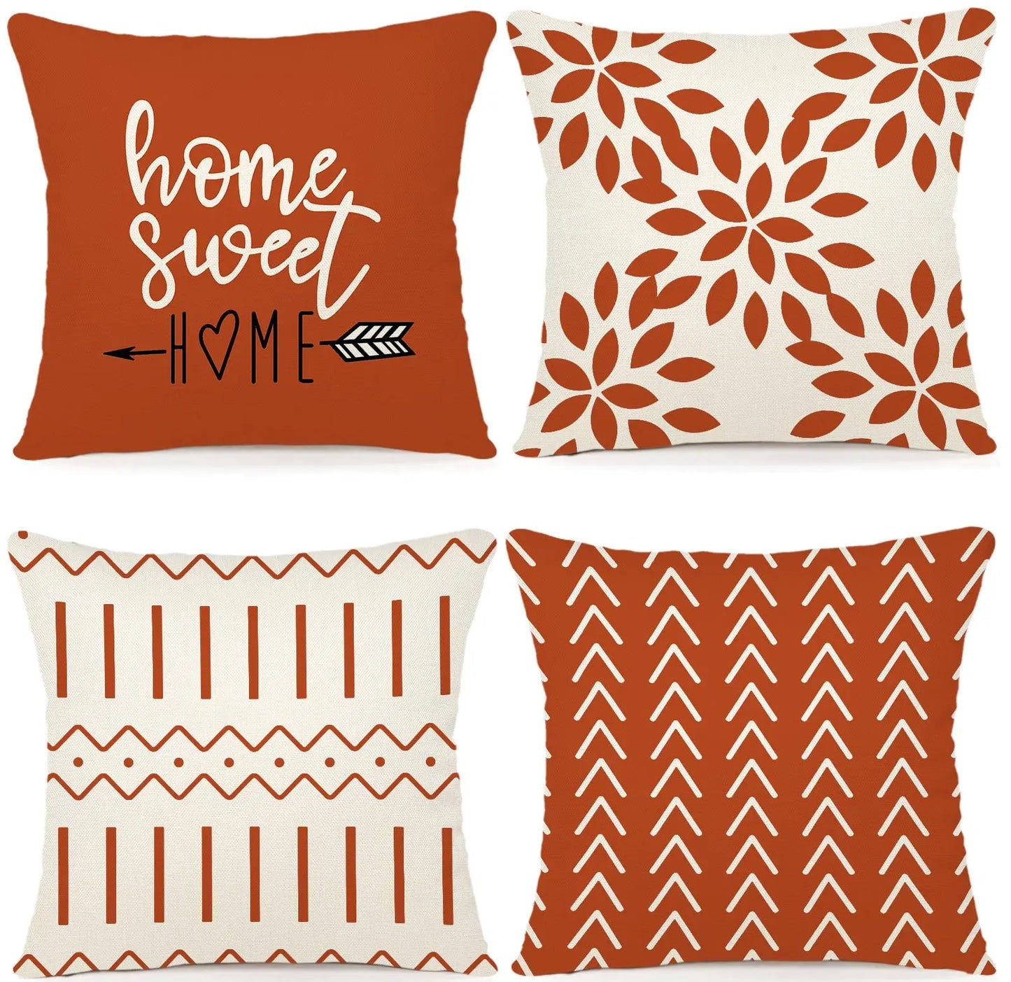 Set of 4 decorative 18x18 pillow covers with modern geometric design in linen fabric