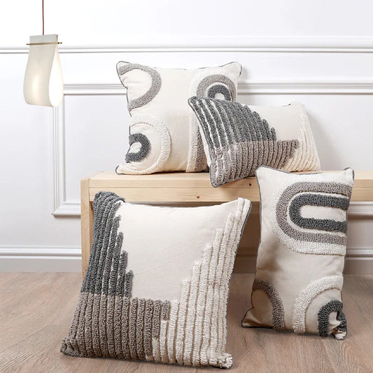 Nordic gray white tufted pillow cover with Moroccan geometric pattern for sofa or bed décor