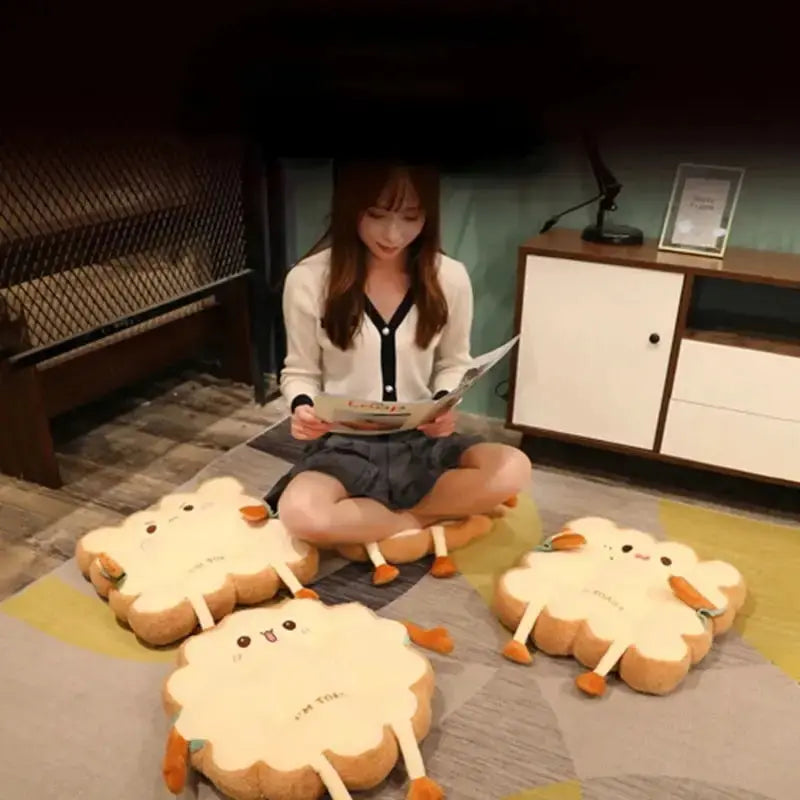 Simulation bread toast cushion with soft velvet fabric and thick cotton filling