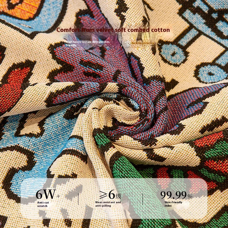 Chenille sofa cushion cloth with tassel fringes used as a couch cover and throw blanket