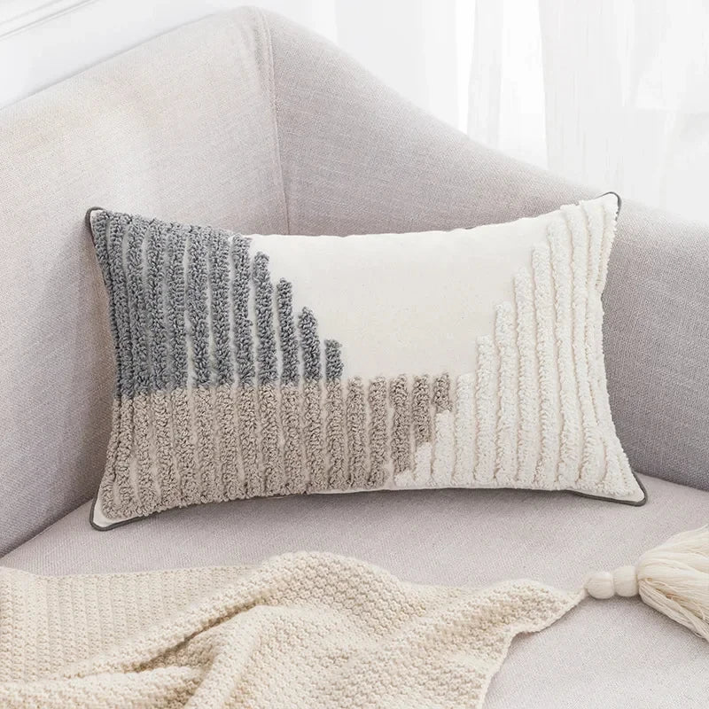 Nordic gray white tufted pillow cover with Moroccan geometric pattern for sofa or bed décor