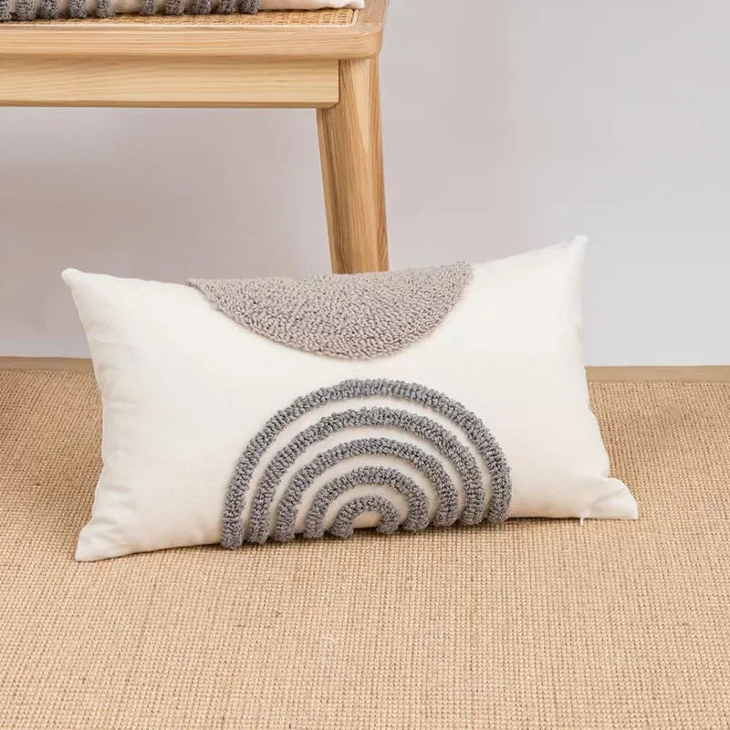 Nordic gray white tufted pillow cover with Moroccan geometric pattern for sofa or bed décor