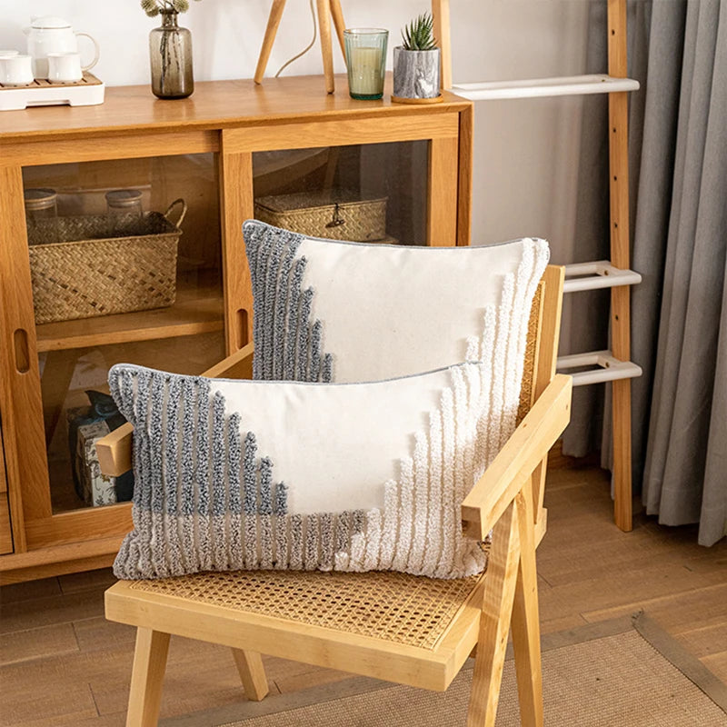 Nordic gray white tufted pillow cover with Moroccan geometric pattern for sofa or bed décor