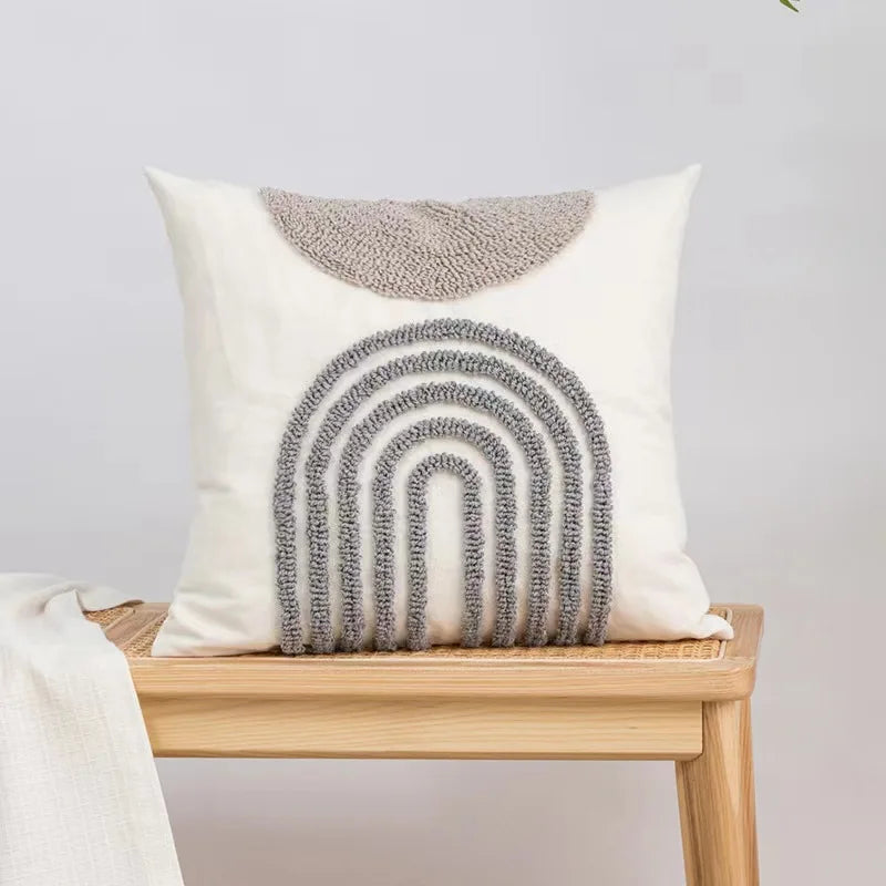 Nordic gray white tufted pillow cover with Moroccan geometric pattern for sofa or bed décor