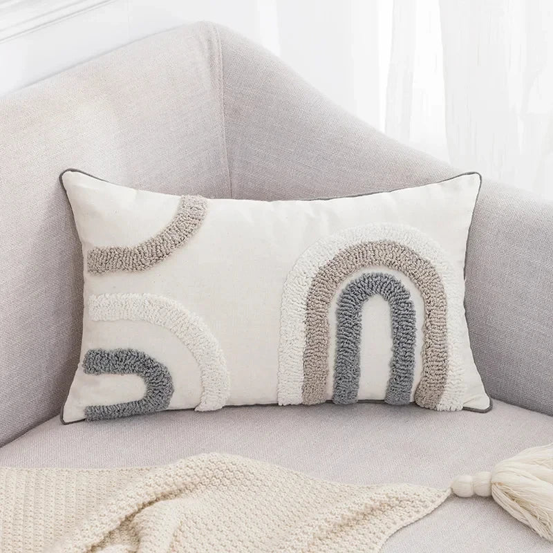 Nordic gray white tufted pillow cover with Moroccan geometric pattern for sofa or bed décor