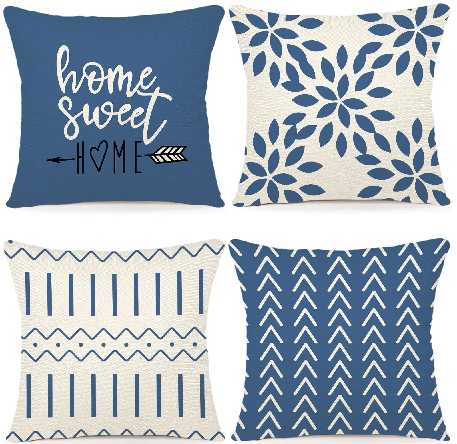 Set of 4 decorative 18x18 pillow covers with modern geometric design in linen fabric