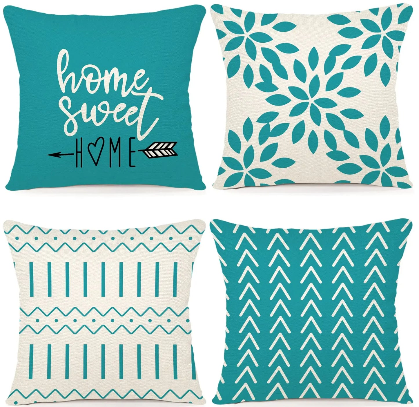 Set of 4 decorative 18x18 pillow covers with modern geometric design in linen fabric