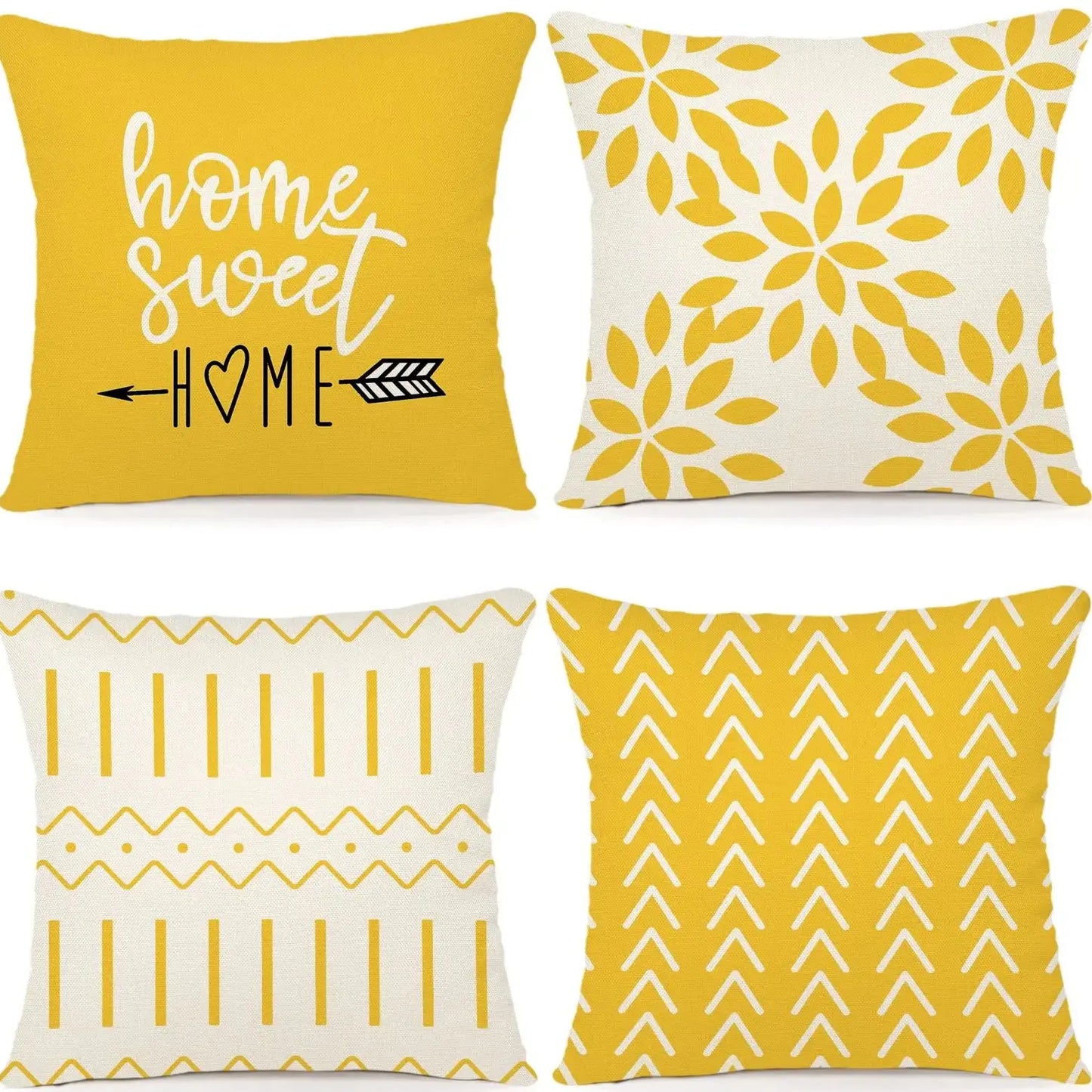 Set of 4 decorative 18x18 pillow covers with modern geometric design in linen fabric