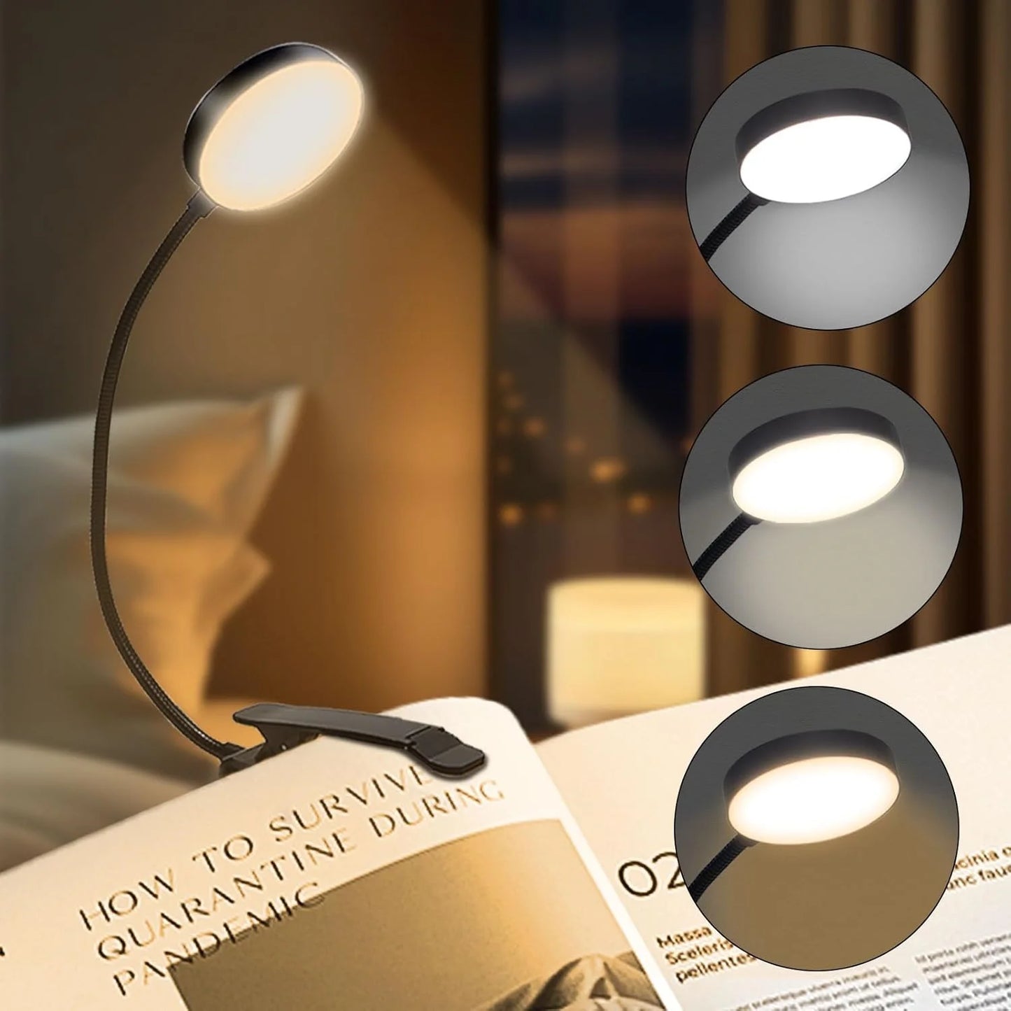 USB Rechargeable Reading Light in White, Black, and Pink Colors