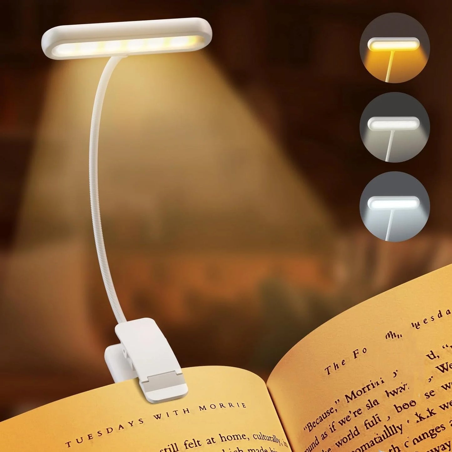 USB Rechargeable Reading Light in White, Black, and Pink Colors