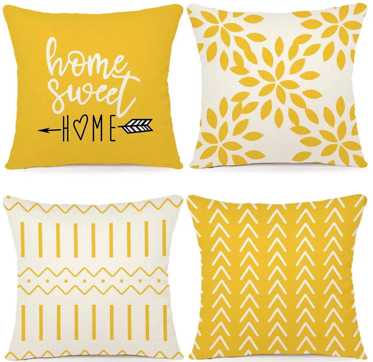Set of 4 decorative 18x18 pillow covers with modern geometric design in linen fabric