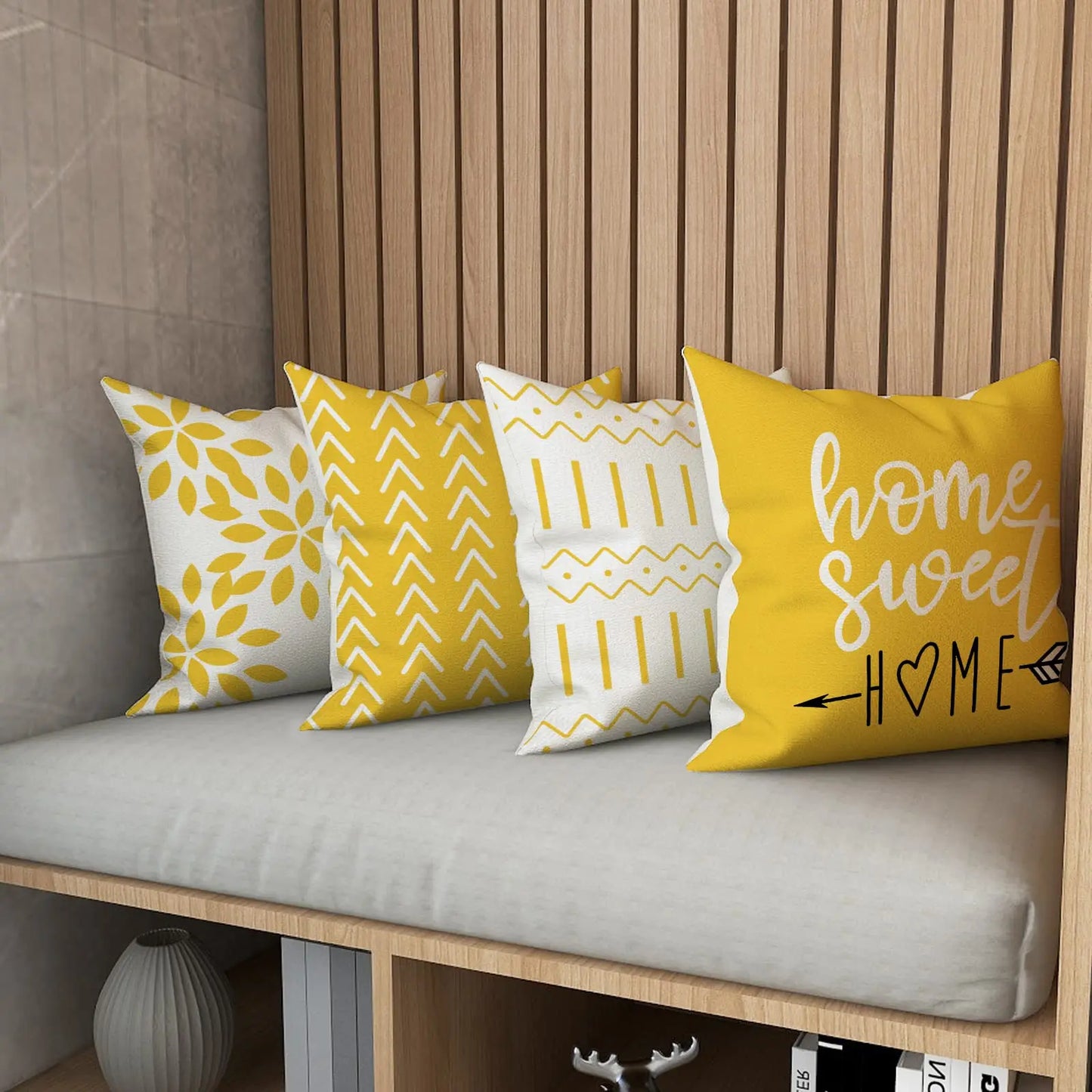 Set of 4 decorative 18x18 pillow covers with modern geometric design in linen fabric