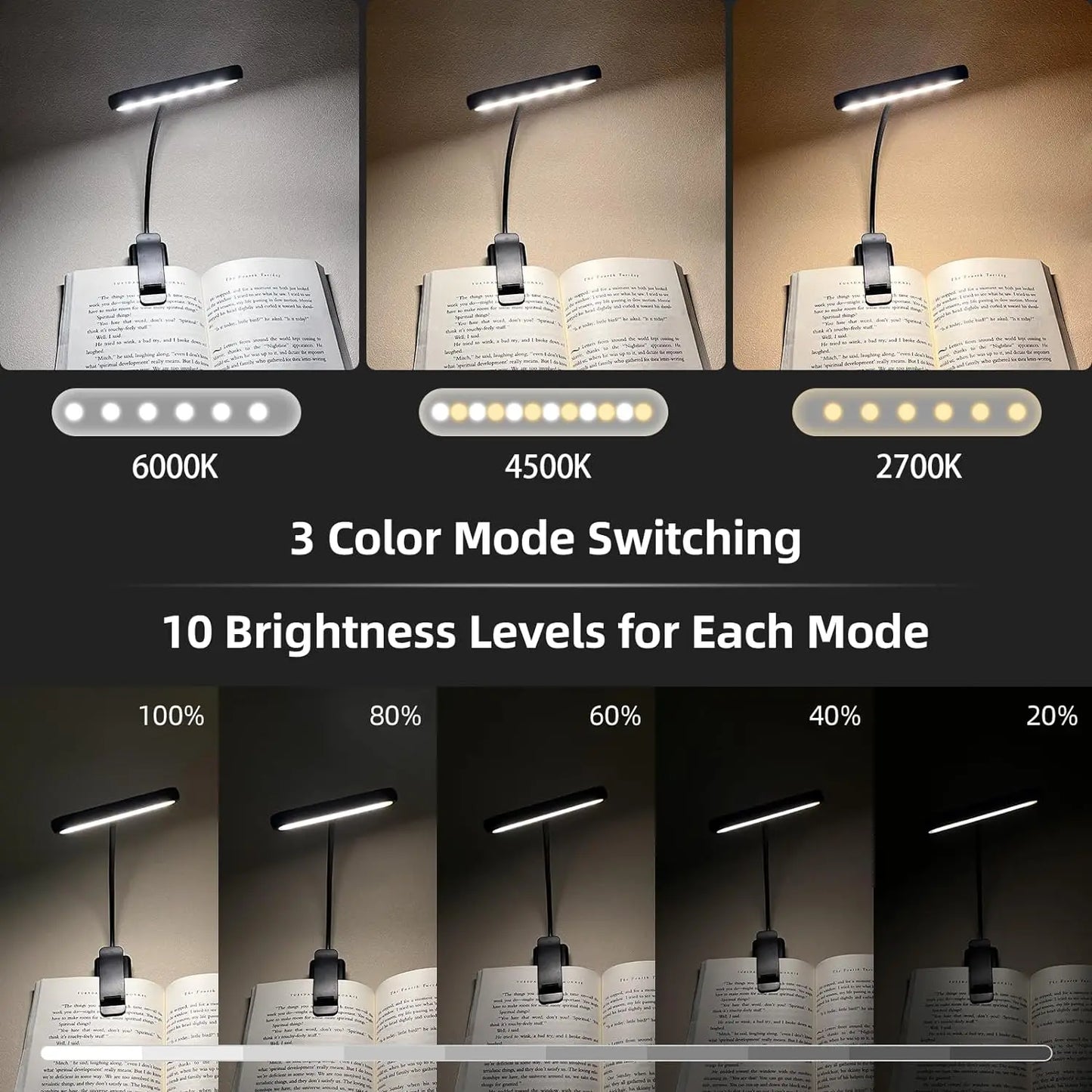 USB Rechargeable Reading Light in White, Black, and Pink Colors