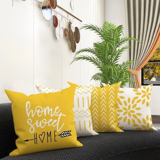 Set of 4 decorative 18x18 pillow covers with modern geometric design in linen fabric