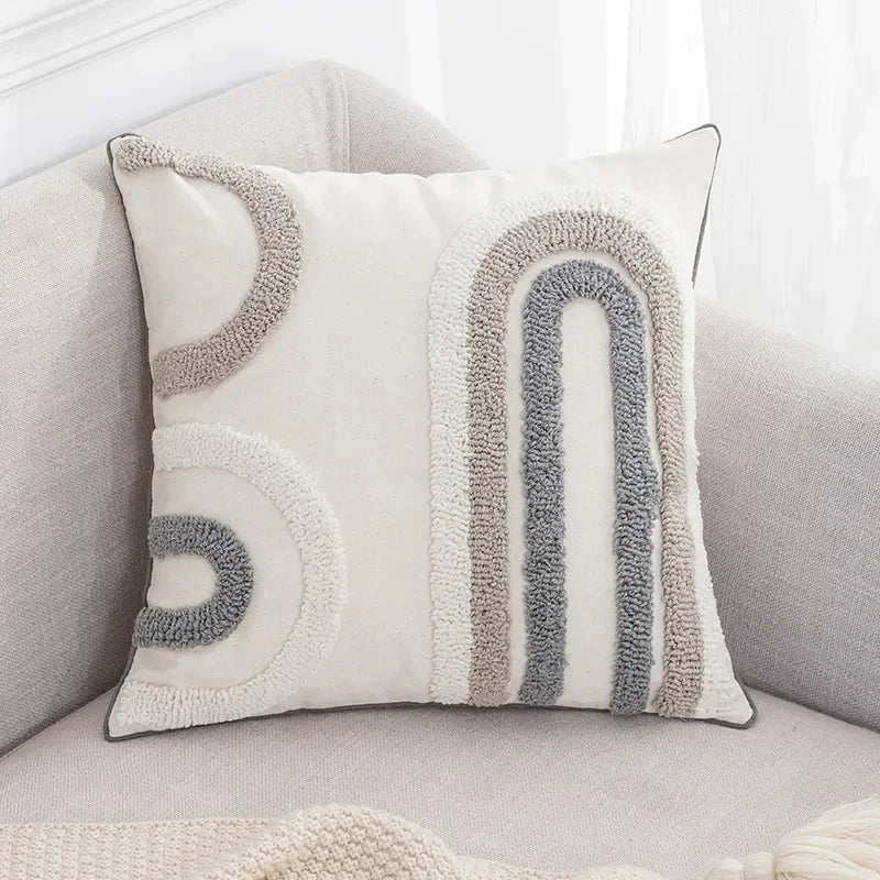 Nordic gray white tufted pillow cover with Moroccan geometric pattern for sofa or bed décor