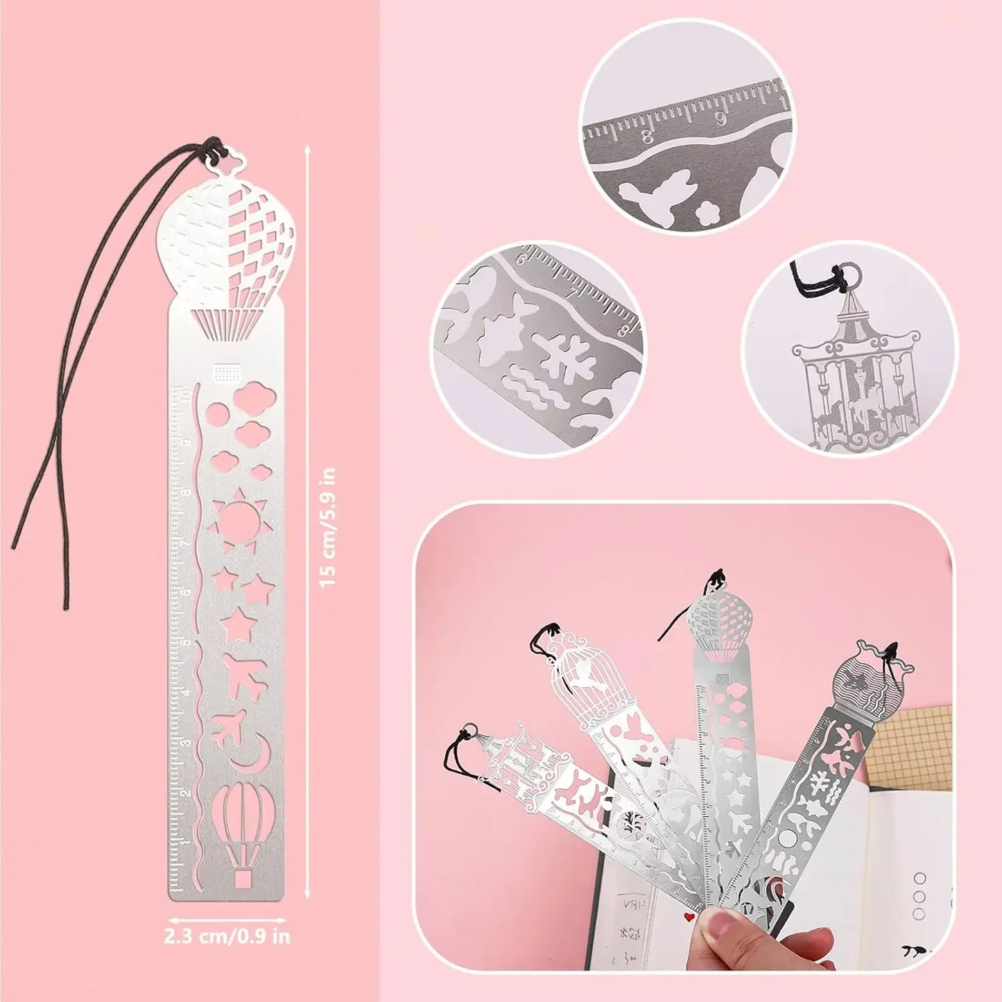 4Pcs Metal Bookmark Drawing Templates Stainless Steel Rulers